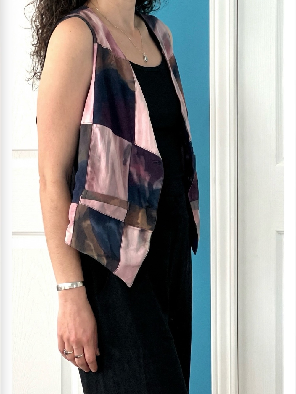 🇨🇦 Vintage Handmade Reversible Patchwork Vest Pink Blue Artwear-Earth & Sky Mood
